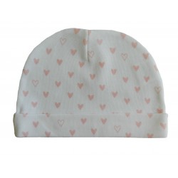 Bonnet naissance blanc cœur rose en coton