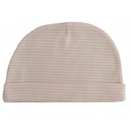 Bonnet naissance rayé rose et blanc