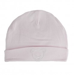 Bonnet naissance rose (tête ourson sur le revers)