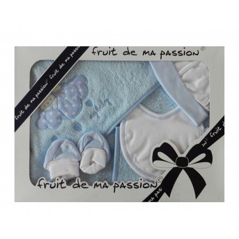 Coffret naissance sortie de bain bleu