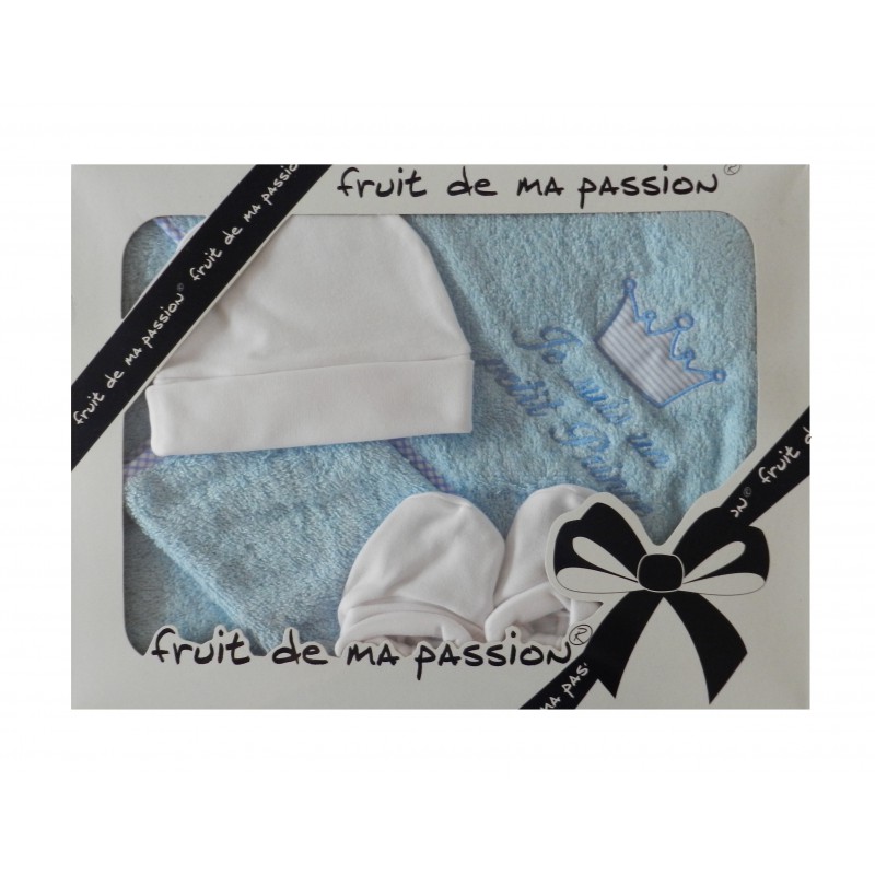 Coffret sortie de bain bébé bleu je suis un petit prince Coffret sortie de bain bébé bleu je suis un petit prince