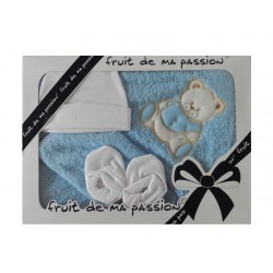 Coffret naissance cape bain bébé de couleur bleu