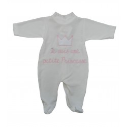 Pyjama beige broderie rose je suis une petite princesse