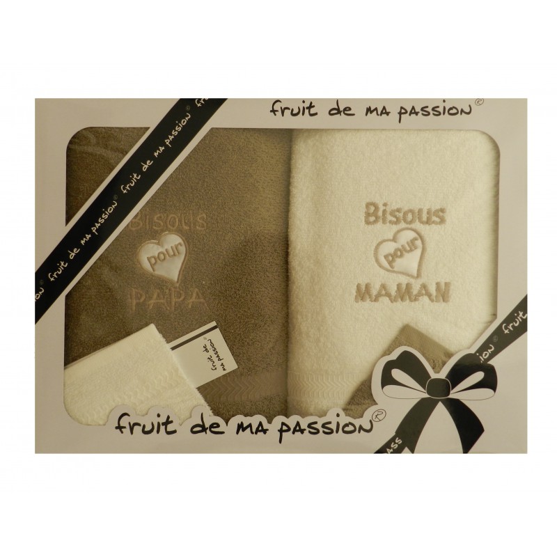 Coffret naissance serviettes à langer taupe et blanc Coffret naissance serviettes à langer taupe et blanc