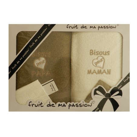 Coffret naissance serviettes à langer taupe et blanc