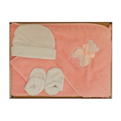 Coffret bain pour la naissance. Couleur rose. motif ourson