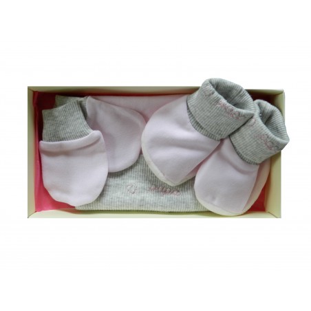 Kit naissance 3 pièces rose et gris