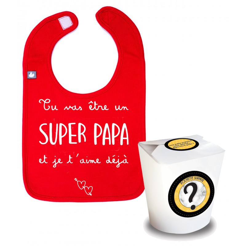 Boîte surprise annonce grossesse papa! Un joli bavoir en pur coton