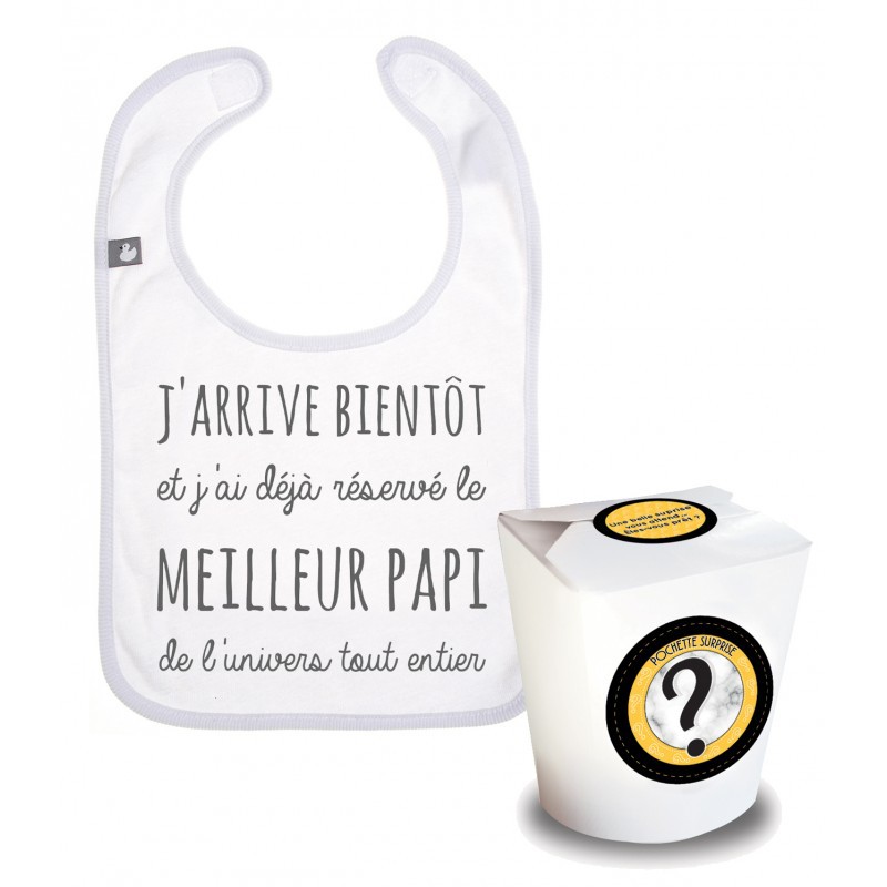 Boîte à surprise annonce grossesse papi! Bavoir humoristique blanc