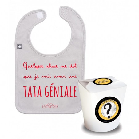 Boite surprise annonce grossesse tata. Bavoir original à texte