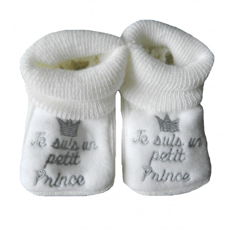 Chaussons naissance blanc je suis un petit prince