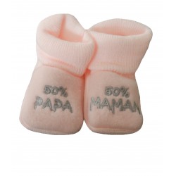 Chaussons naissance rose 50% maman, 50% papa