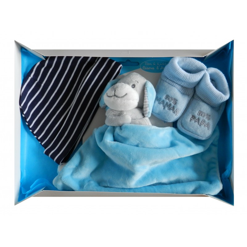 Coffret naissance garçon doudou, chaussons et bonnet naissance Coffret naissance garçon doudou, chaussons et bonnet naissance