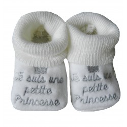 Chaussons naissance blanc je suis une princesse