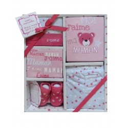 Coffret naissance fille 5 pièces 100% coton j'aime Maman Papa > Babystock