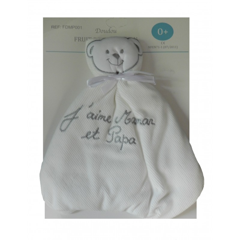 Doudou plat crème j'aime maman et papa Doudou plat crème j'aime maman et papa