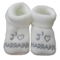 Chaussons naissance blanc j'aime marraine