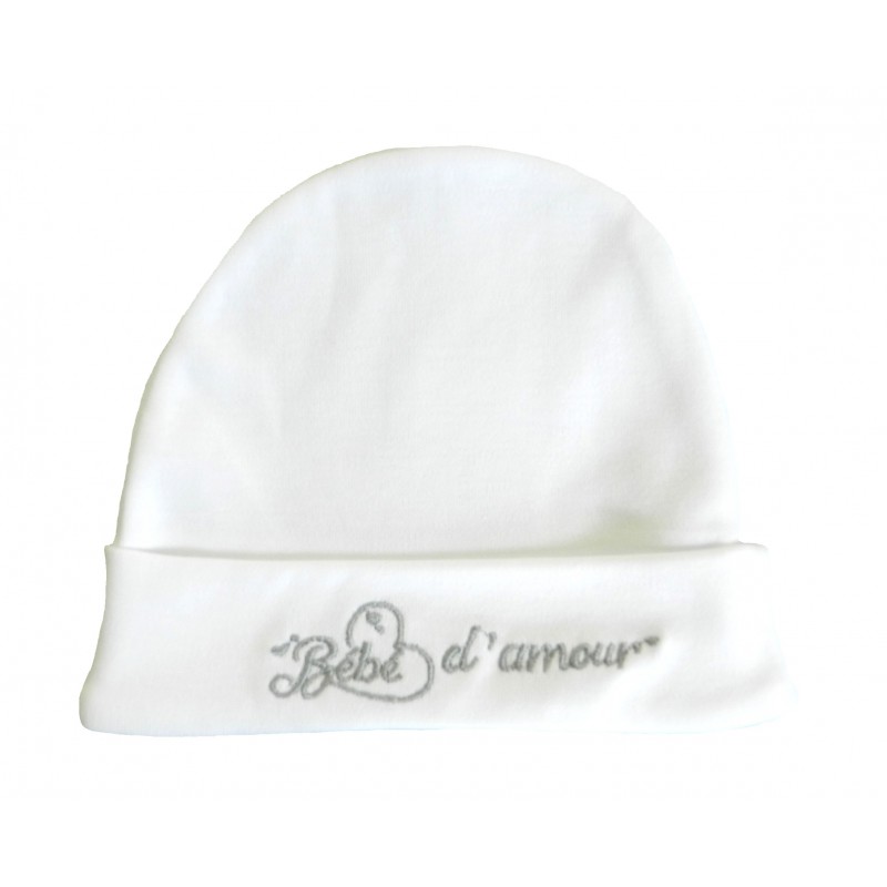 Bonnet naissance bébé d'amour blanc Bonnet naissance bébé d'amour blanc
