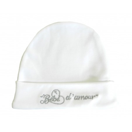 Bonnet naissance bébé d'amour blanc