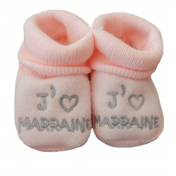 Chaussons naissance j'aime marraine rose