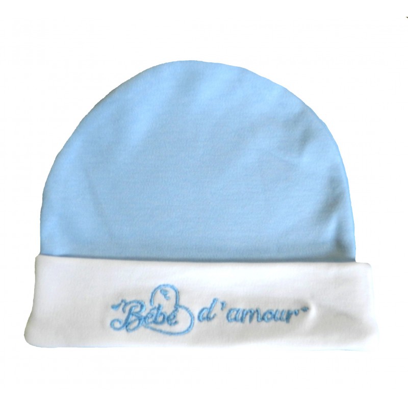 Bonnet naissance bébé d'amour bleu