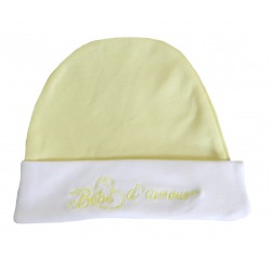 Bonnet naissance bébé d'amour jaune