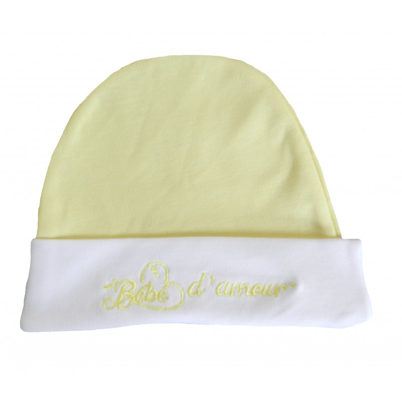 Bonnet naissance bébé d'amour jaune