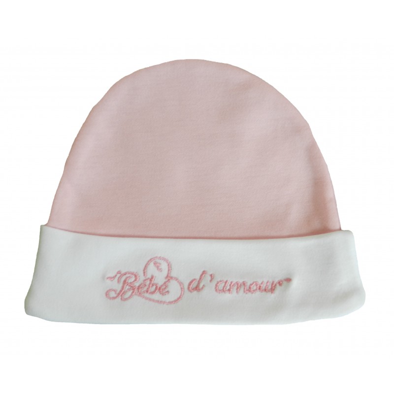 Bonnet naissance bébé d'amour rose