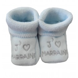 Chaussons naissance bleu j'aime marraine