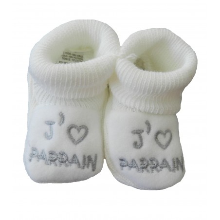 Chaussons naissance blanc j'aime parrain