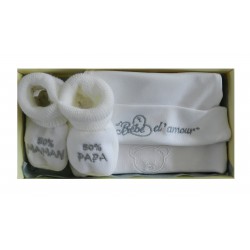 Coffret bonnet naissance et chaussons naissance mixte