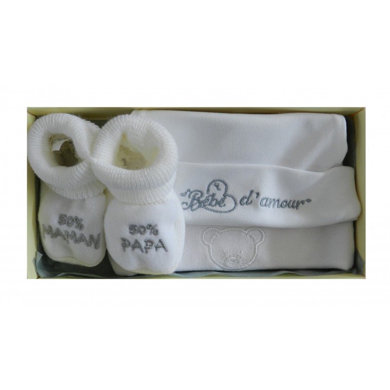Coffret bonnet naissance et chaussons naissance mixte Coffret bonnet naissance et chaussons naissance mixte