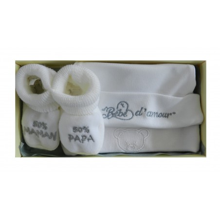 Coffret bonnet naissance et chaussons naissance mixte