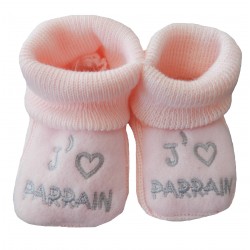 Chaussons naissance rose j'aime parrain