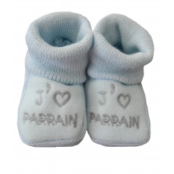 Chaussons naissance bleu j'aime parrain