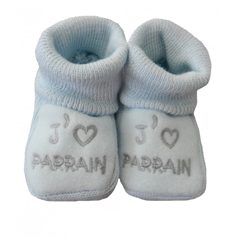 Chaussons naissance bleu j'aime parrain