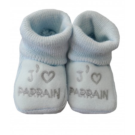 Chaussons naissance bleu j'aime parrain