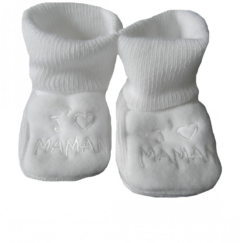 Chaussons bébé blanc j'aime maman