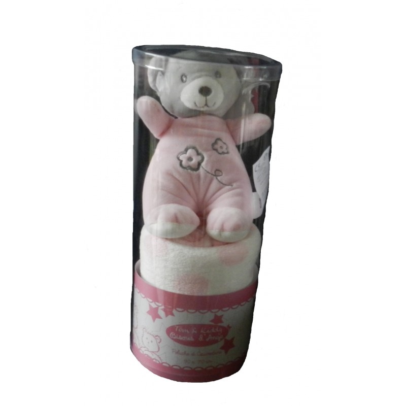 Coffret doudou couverture ourson rose et blanc Coffret doudou couverture ourson rose et blanc