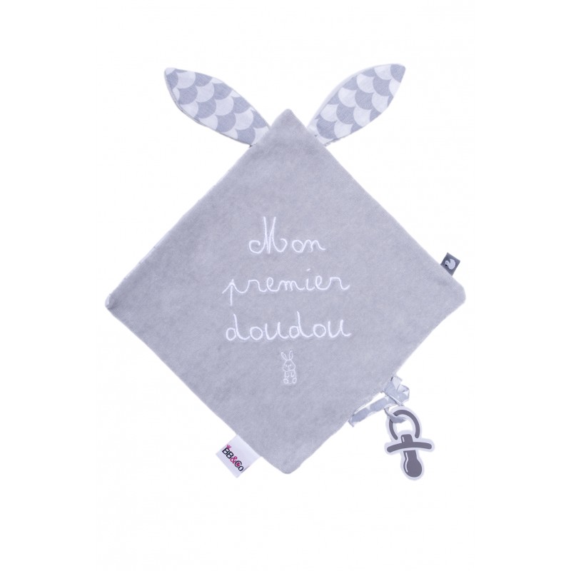 Doudou plat gris et blanc