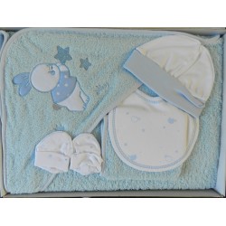 Parure de bain bébé bleu motif lapin