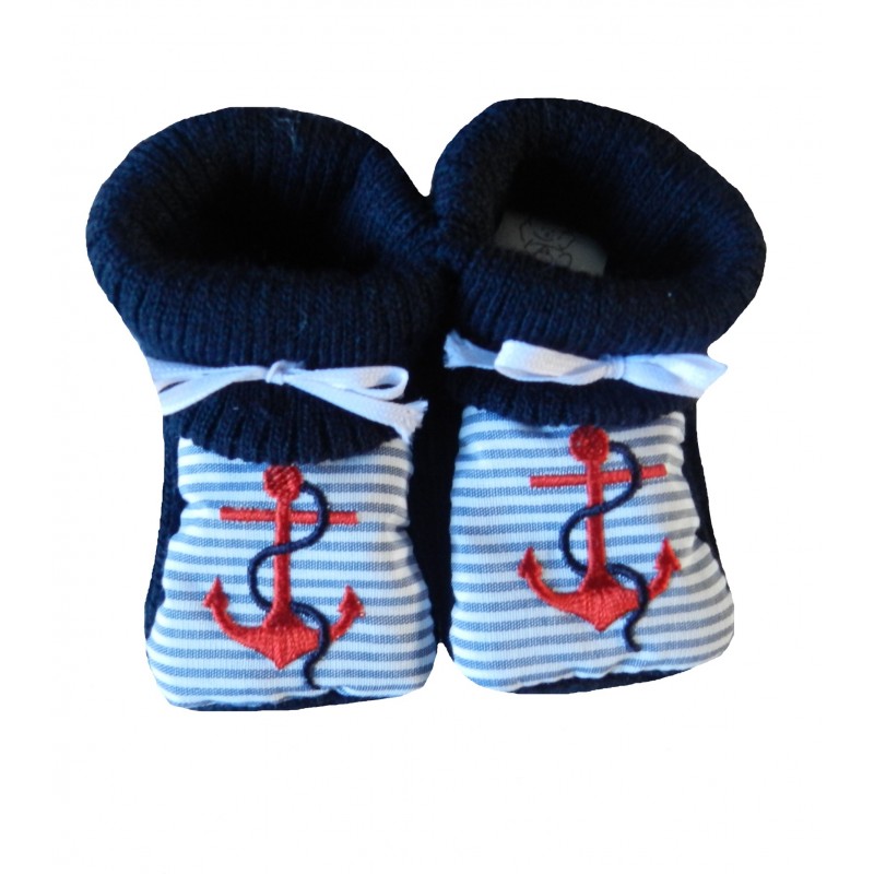 Chaussons naissance encre marine rouge