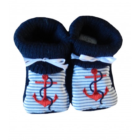 Chaussons naissance encre marine rouge