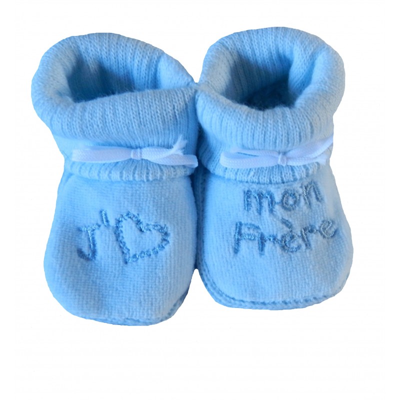 Chaussons naissance j'aime mon frère bleu Chaussons naissance j'aime mon frère bleu