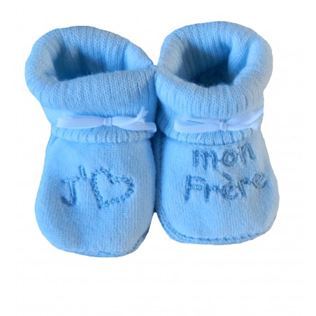 Chaussons naissance j'aime mon frère bleu