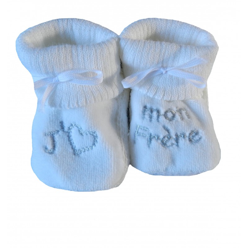 Chaussons naissance blanc j'aime mon frère Chaussons naissance blanc j'aime mon frère