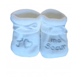 Chaussons naissance blanc j'aime ma sœur