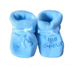 Chaussons naissance j'aime ma sœur bleu