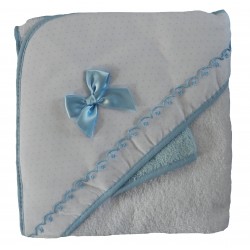 Sortie de bain bébé garçon nœud en satin bleu