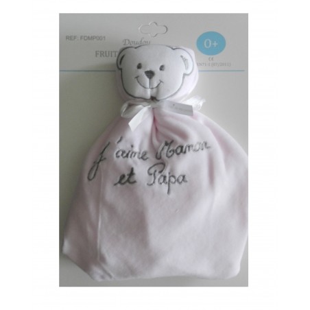 Doudou plat rose j'aime papa et maman